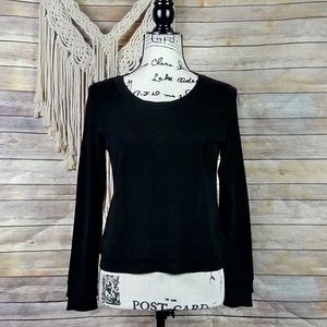 Milly | Black Wool Eyelet Layered Effect Crew Neck Pullover Style Sweater Top